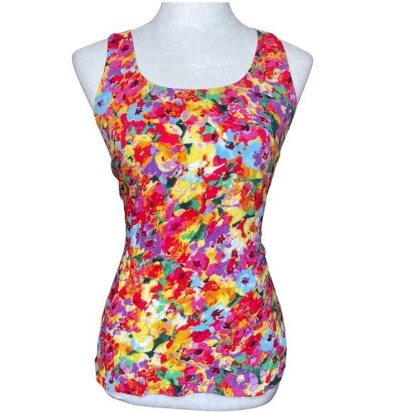 CAbi All Over Floral Watercolor Luisa Racerback Round Neck Tank Top Size Small - Picture 2 of 8